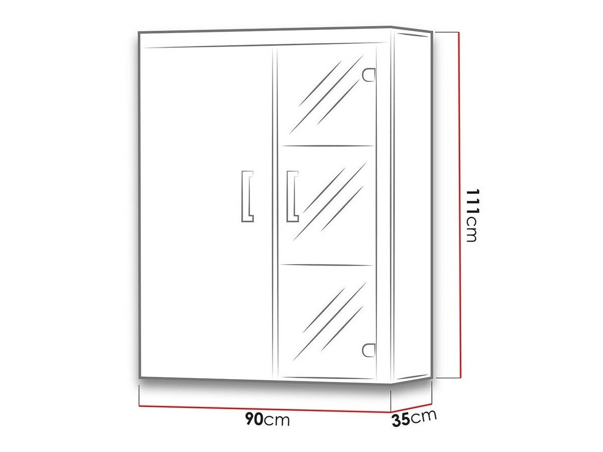 Pakabinama vitrina Samba 4 (Mamba MA4), LED apšvietimas: Yra baltas, Spalva: Balta + Blizgi juoda