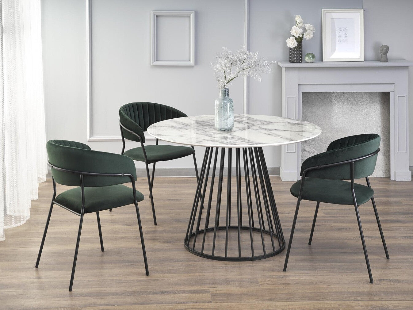 Stalas BRODWAY stalas, color: top - baltas marmuras, kojos - juoda V-CH-BRODWAY-ST