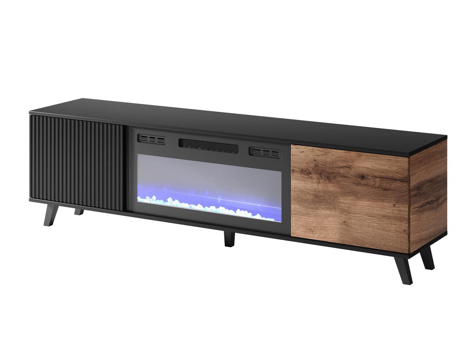 Tv staliukas RANDOM RTV-K TV stand with židinys 180 cm, wotan ąžuolas / juoda V-PL-RANDOM-RTV-K