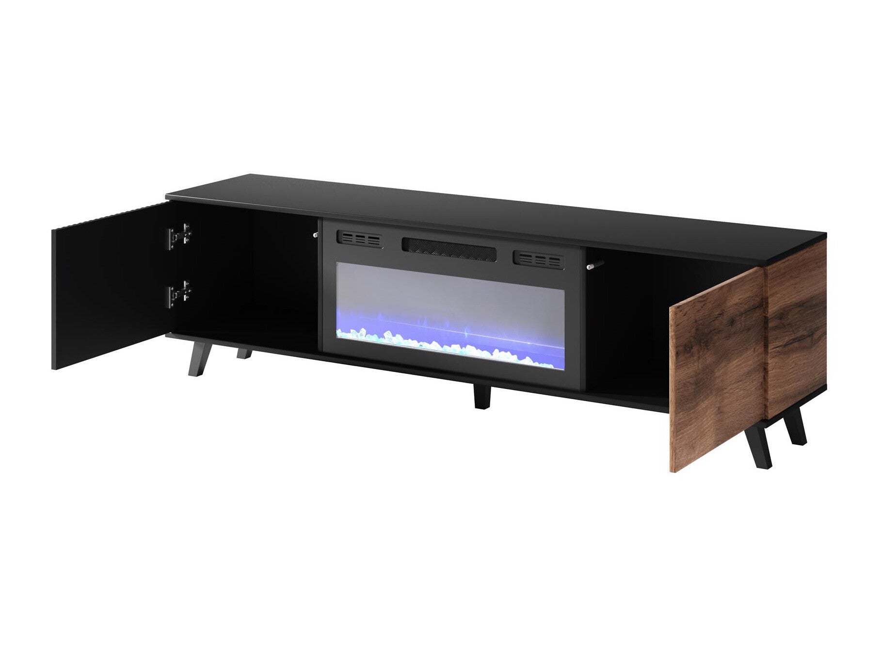 Tv staliukas RANDOM RTV-K TV stand with židinys 180 cm, wotan ąžuolas / juoda V-PL-RANDOM-RTV-K