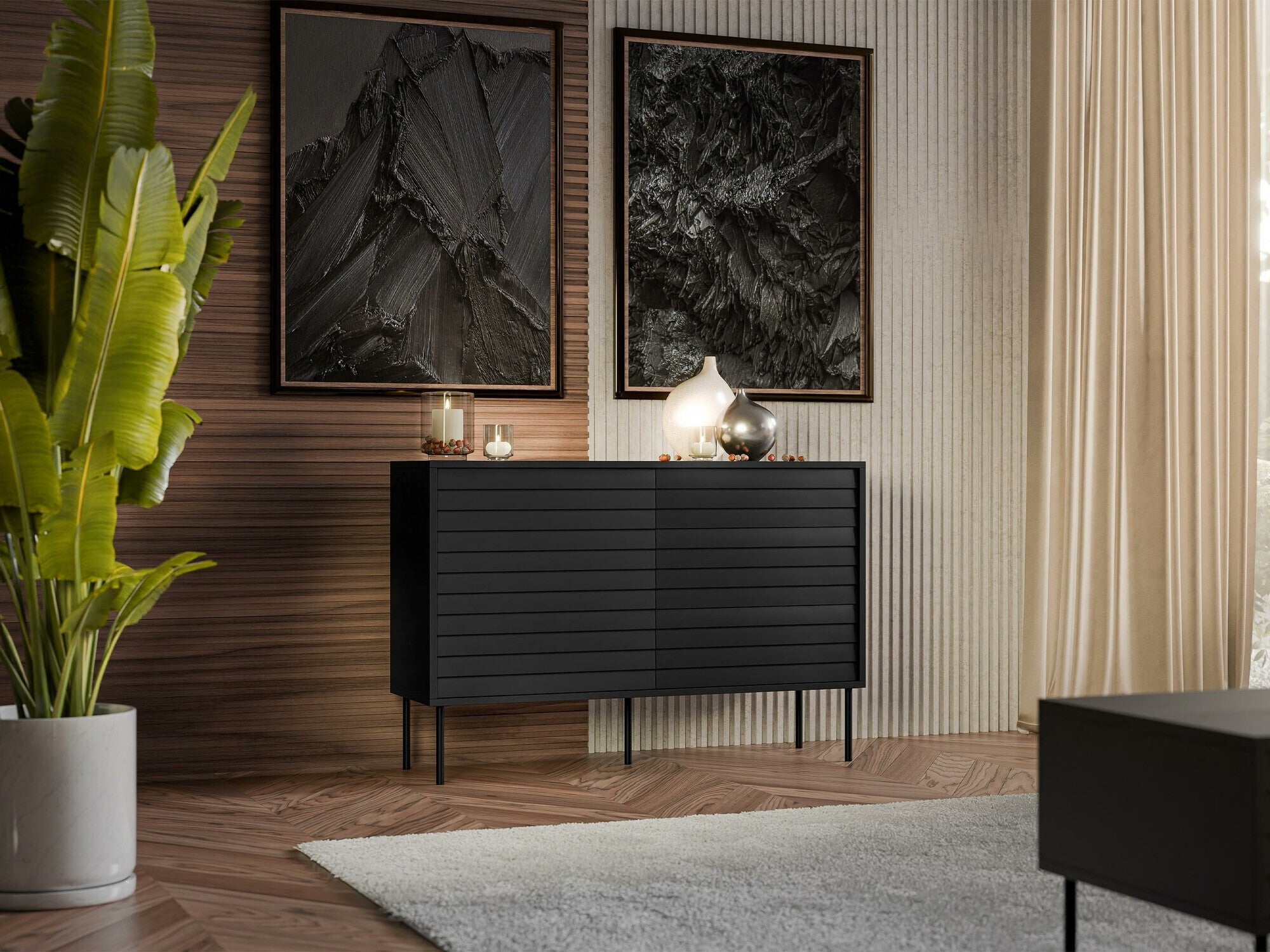 Komoda Komoda CORTINA 120 1D3S, Spalva: Juoda