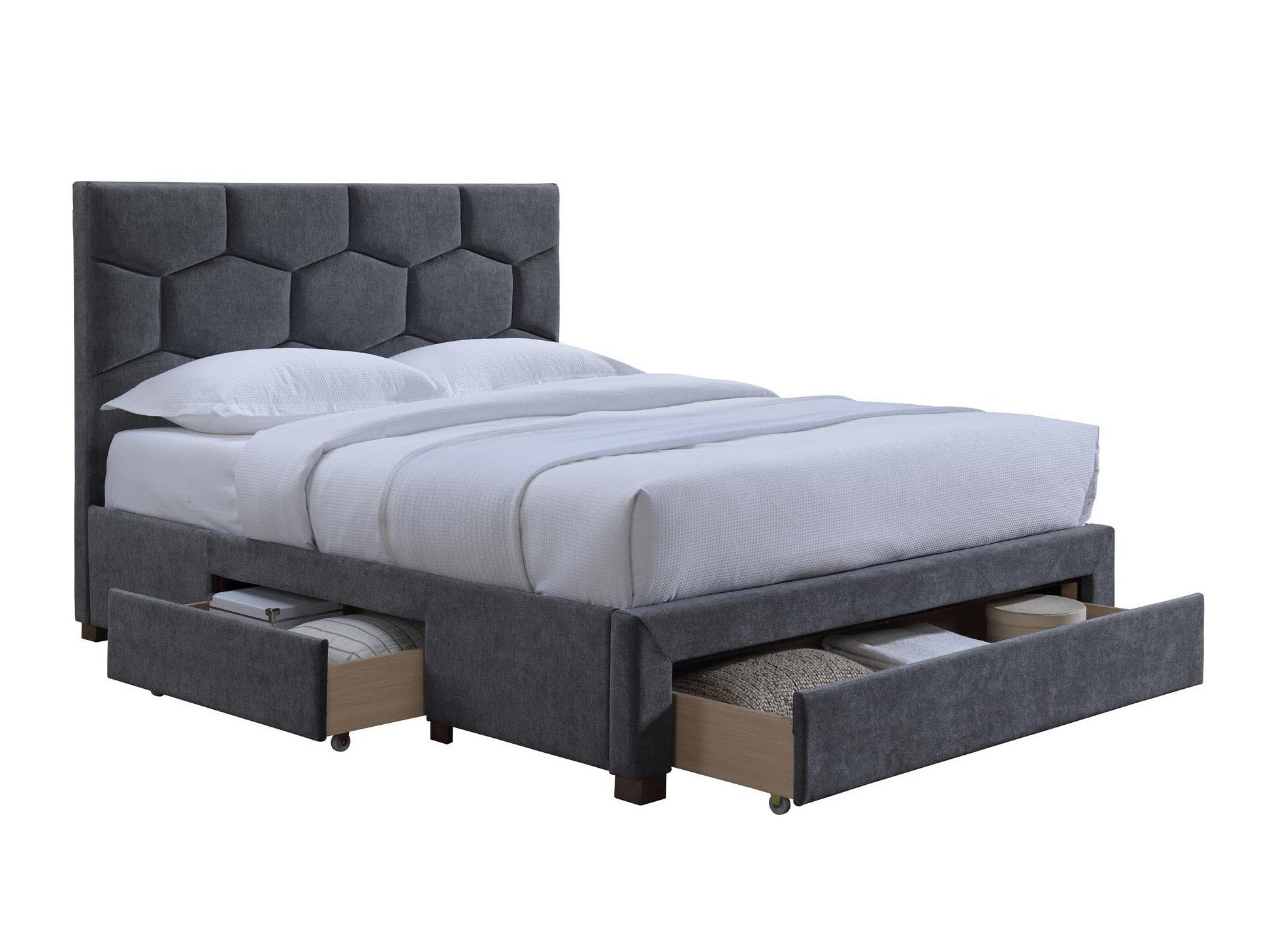 Lova HARRIET 160 lova su stalčiais, pilka velvetas V-CH-HARRIET_160-LOZ