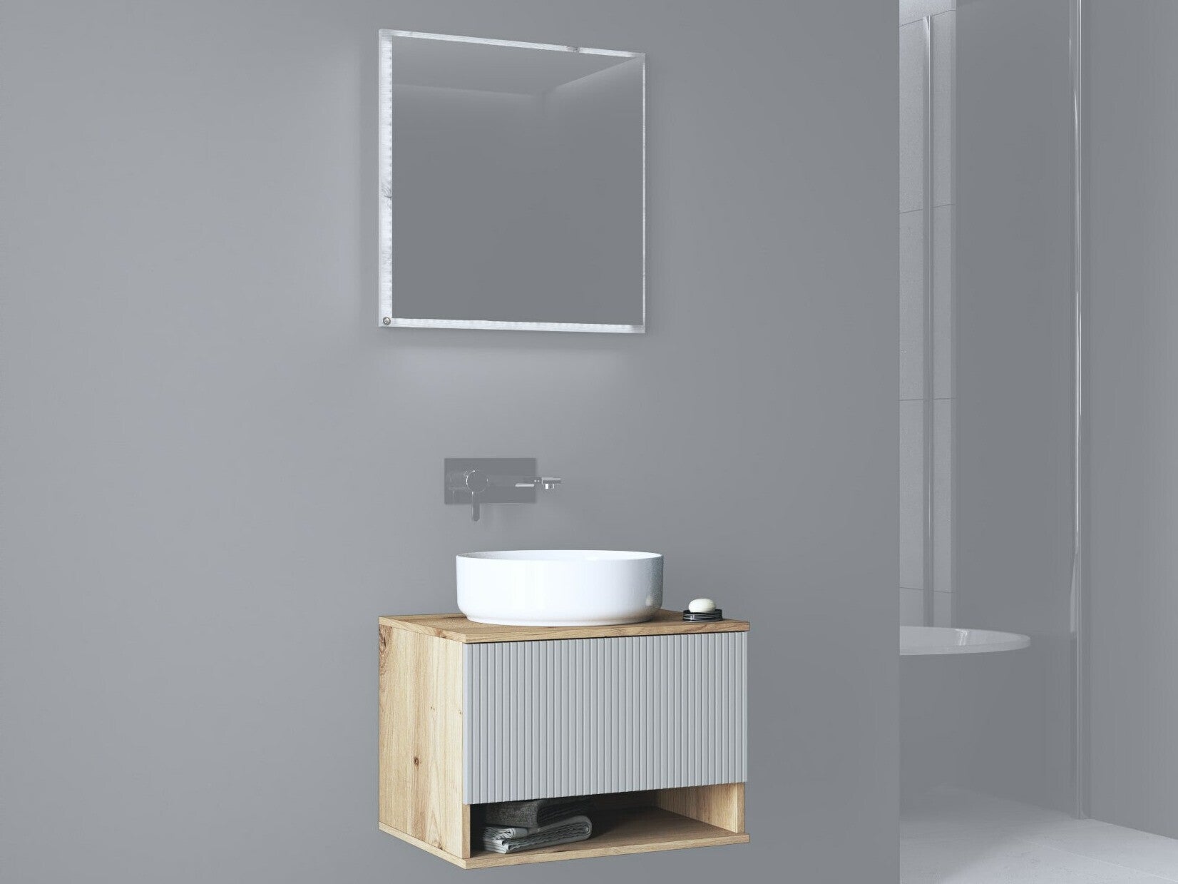 Pakabinama vonios spintelė praustuvui plautuvė spintelė, AVIOLA SU-60, artisan ąžuolas / kašmyras matt V-PL-AVIOLA-SU-60