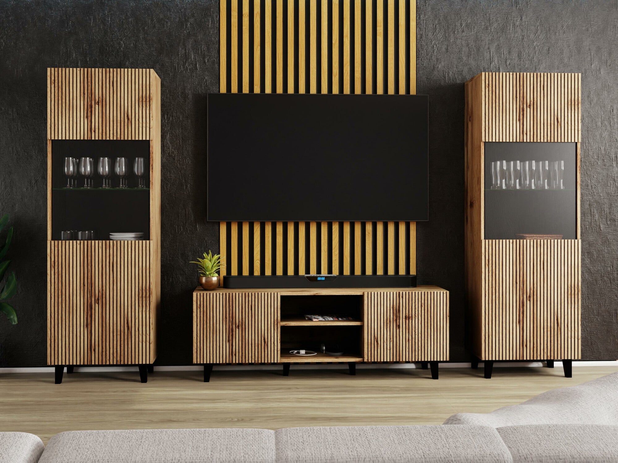 Svetainės komplektas Meble VAMOS II, Spalva: Wotan ąžuolas