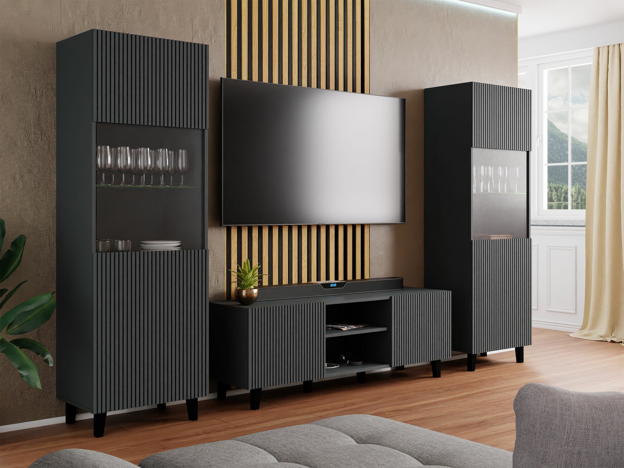 Svetainės komplektas Meble VAMOS II, Spalva: Antracitas