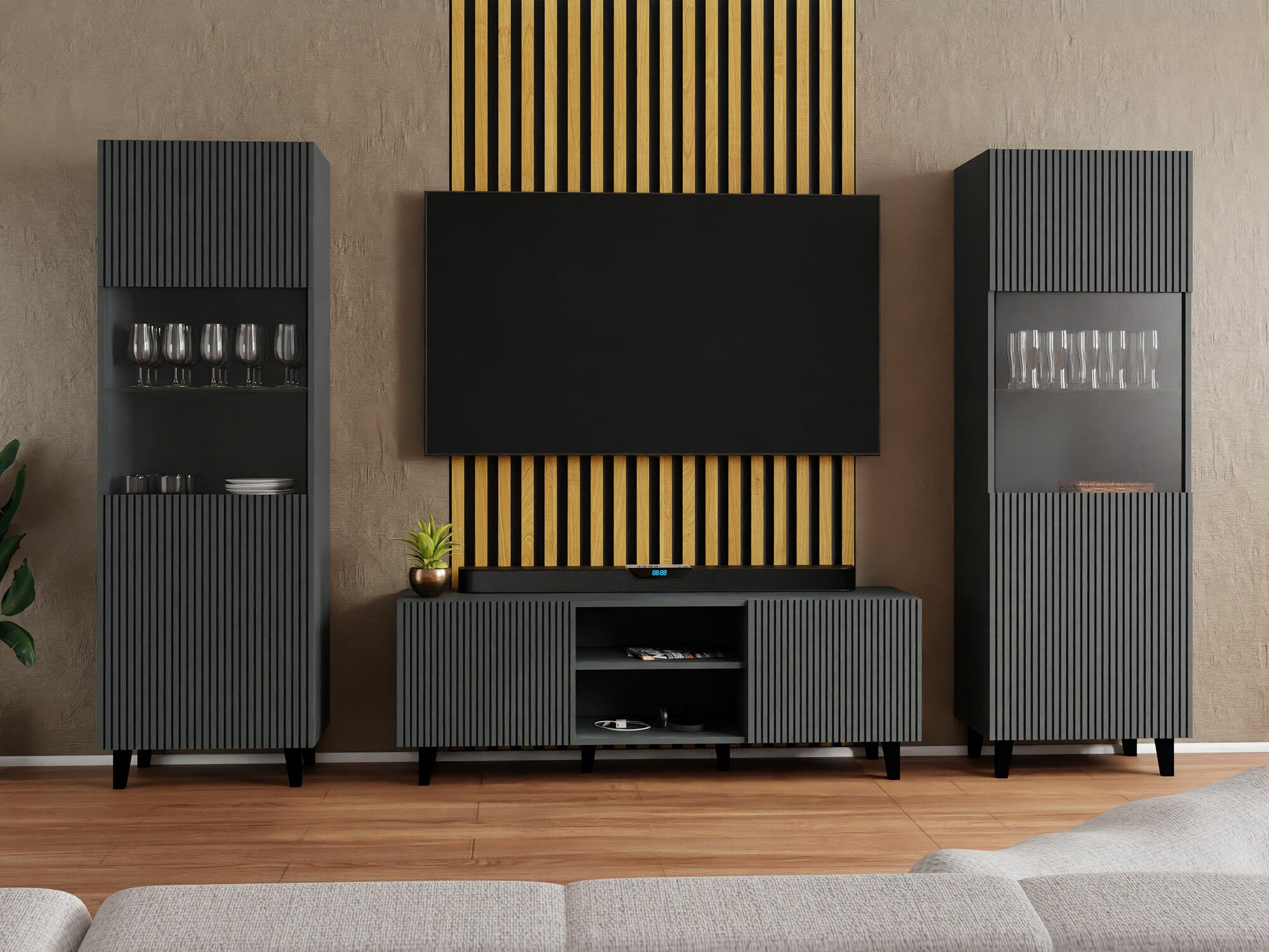 Svetainės komplektas Meble VAMOS II, Spalva: Antracitas