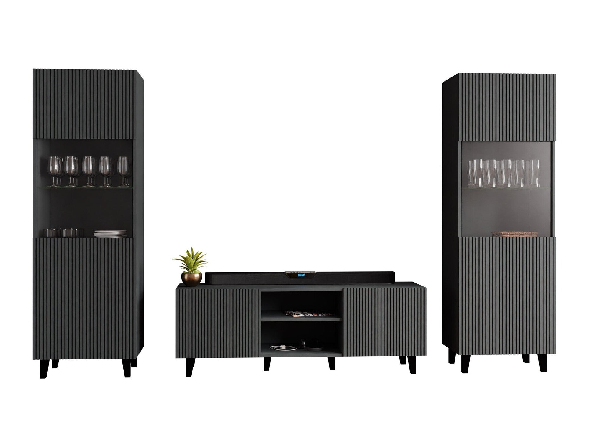 Svetainės komplektas Meble VAMOS II, Spalva: Antracitas