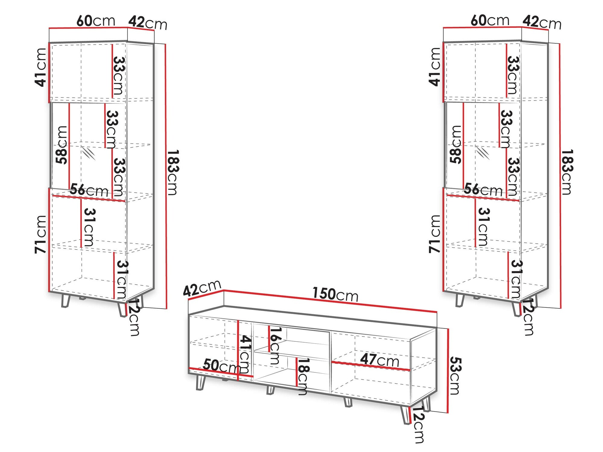 Svetainės komplektas Meble VAMOS II, Spalva: Antracitas