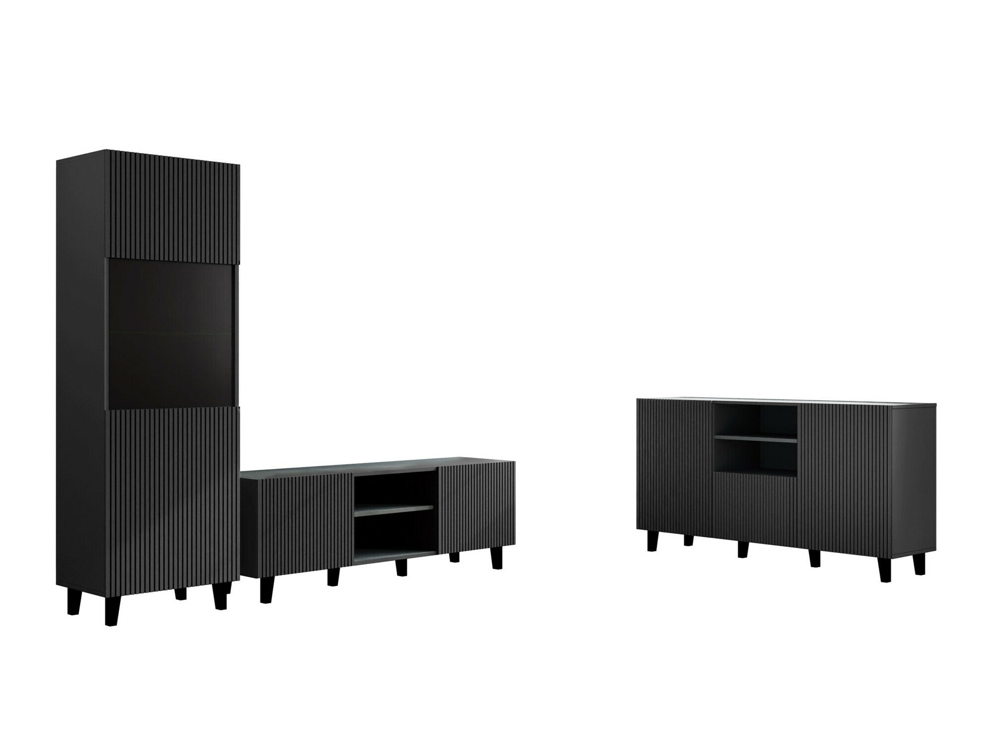 Svetainės komplektas Meble VAMOS GREY I Antracyt + Czarny (Antracitas)