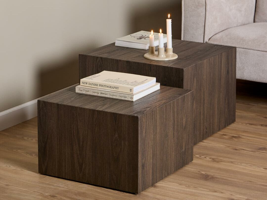 Žurnalinių staliukų komplektas Dice, Spalva: Ruda