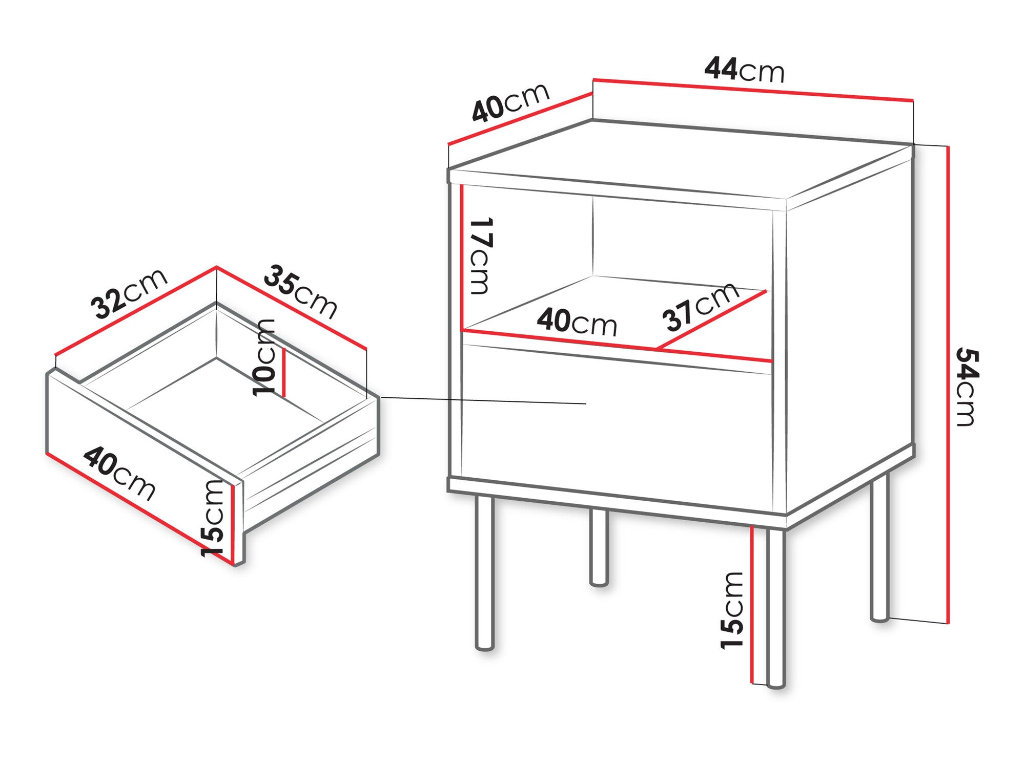 Naktinių staliukų komplektas Szafki necne TRESSE, Spalva: Žalia