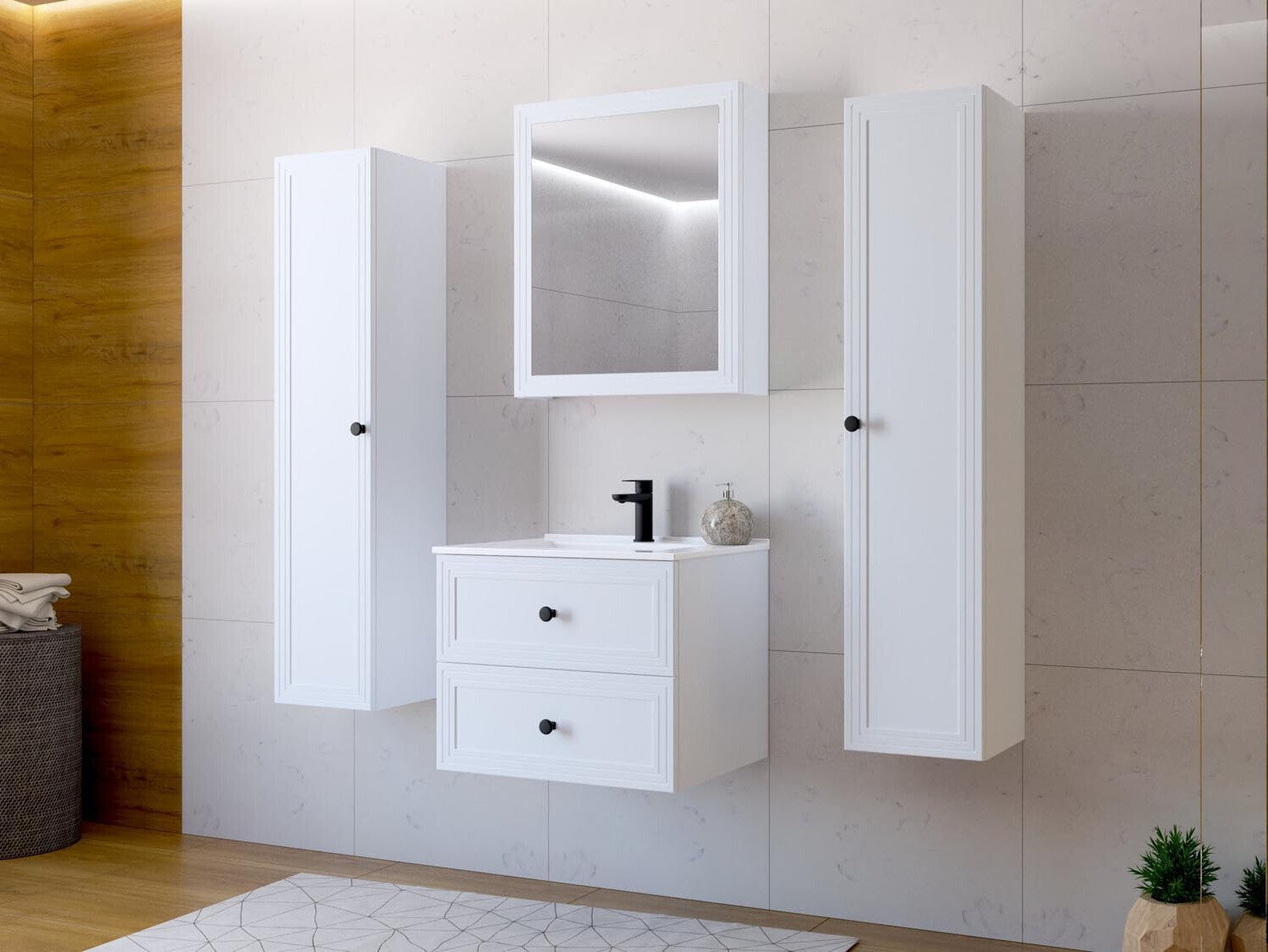 Pakabinama vonios spintelė veidrodis spintelė, TORETO SLU-60, balta V-PL-TORETO-SLU-60-BIAŁY (Balta)