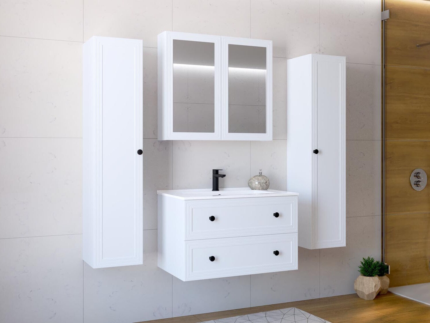 Pakabinama vonios spintelė veidrodis spintelė, TORETO SLU-80, balta V-PL-TORETO-SLU-80-BIAŁY (Balta)