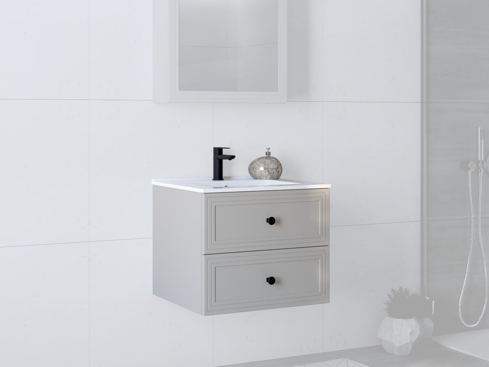 Pastatoma vonios spintelė praustuvui plautuvė spintelė, TORETO SU-60, kašmyras matt V-PL-TORETO-SU-60-CASHMERE (Kašmyras)