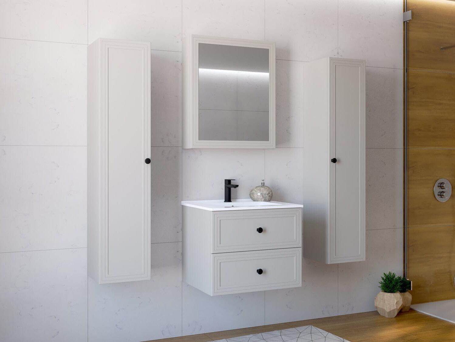 Pastatoma vonios spintelė praustuvui plautuvė spintelė, TORETO SU-60, kašmyras matt V-PL-TORETO-SU-60-CASHMERE (Kašmyras)