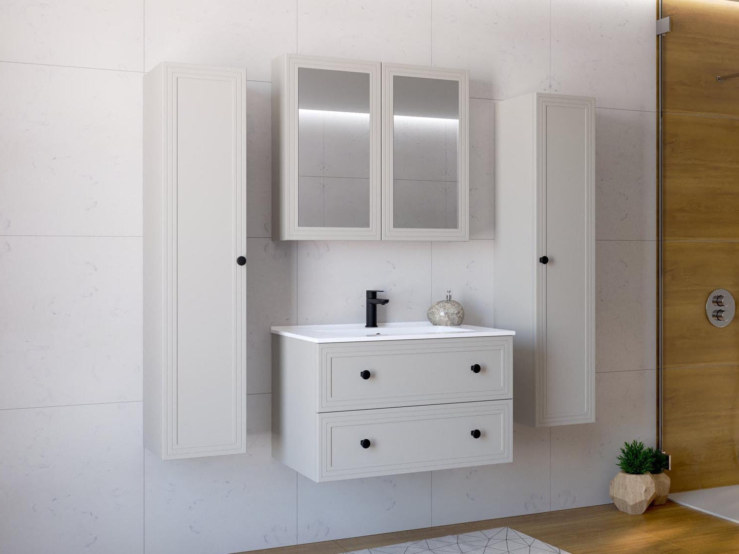 Pastatoma vonios spintelė praustuvui plautuvė spintelė, TORETO SU-80, kašmyras matt V-PL-TORETO-SU-80-CASHMERE (Kašmyras)