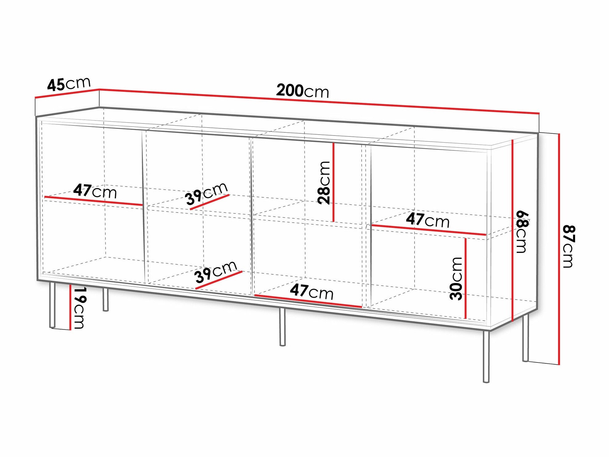 Spintelė Komoda ABI 200 4D Biały mat 5903211362088 (Balta)