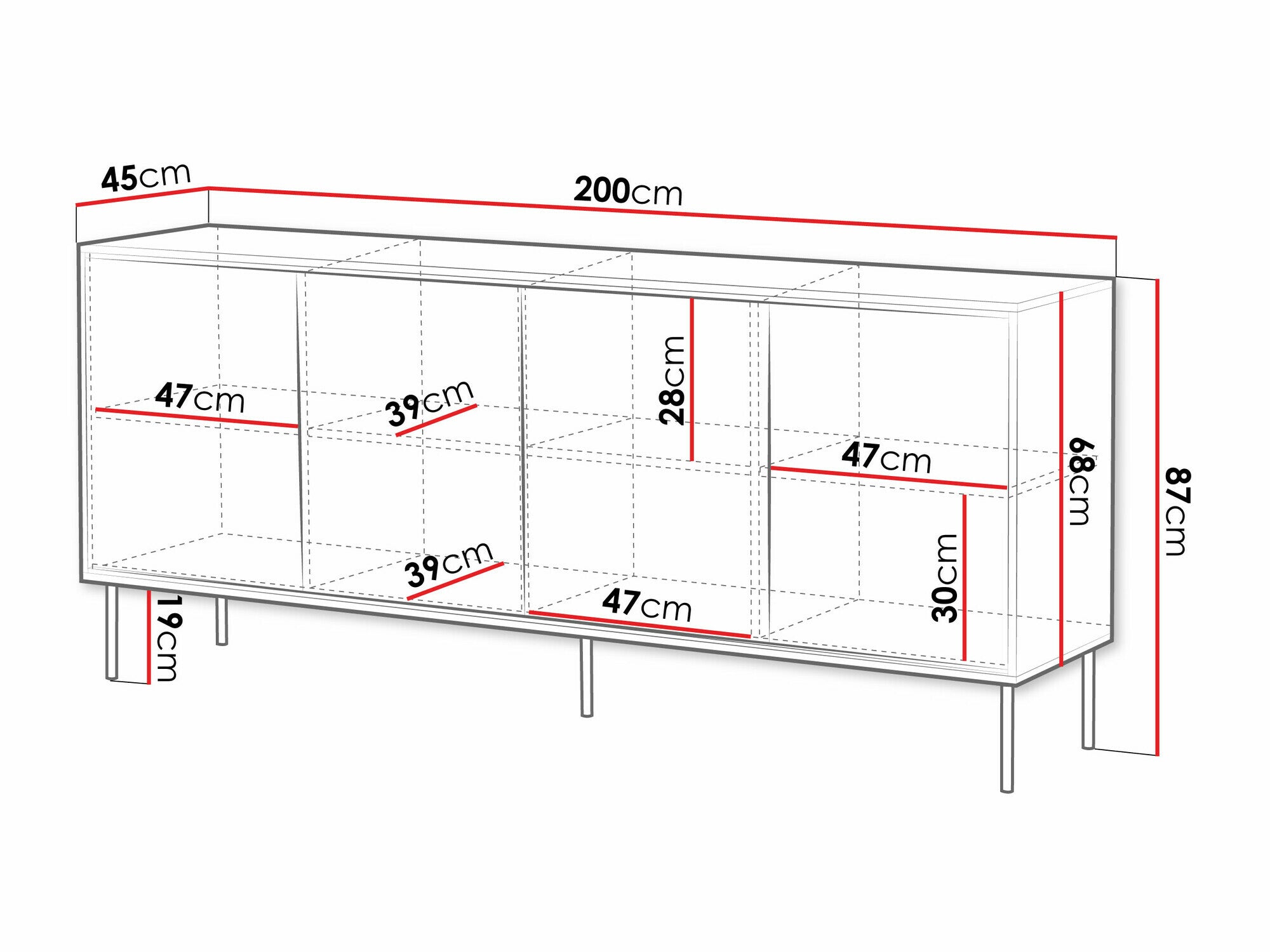 Spintelė Komoda ABI 200 4D Czarny mat 5903211362095 (Juoda)