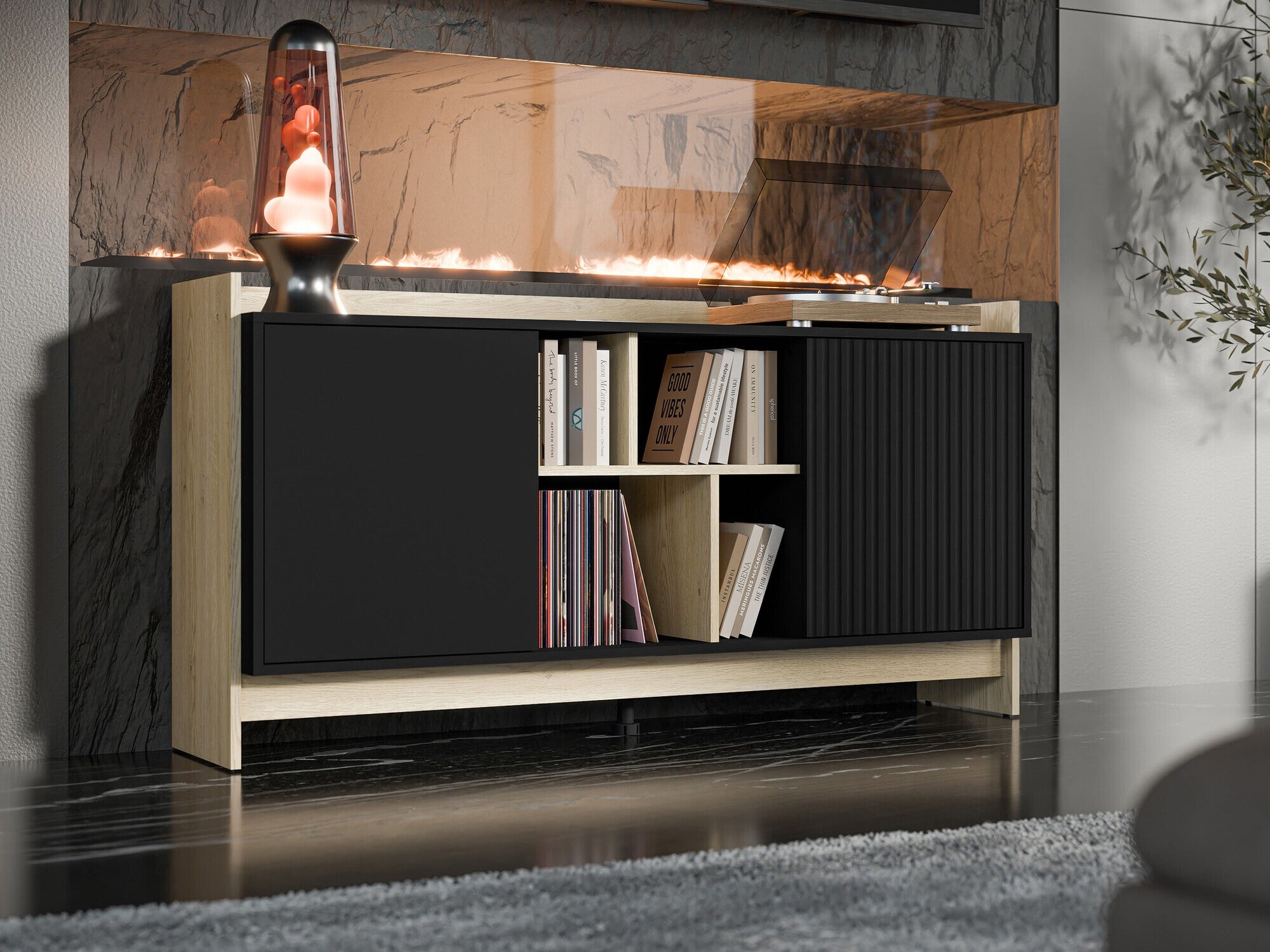 Spintelė Komoda PORTO 150 2D Dąb Cremona/Czarny 5903211386206