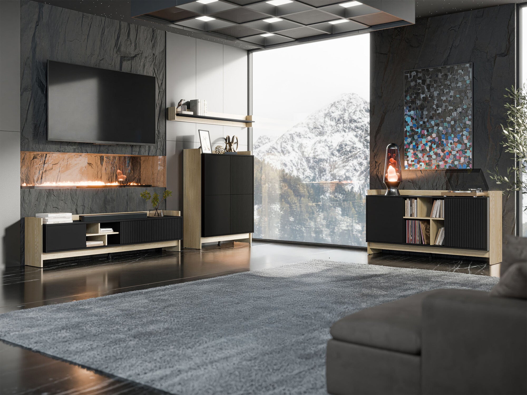 Svetainės komplektas Meble PORTO I Dąb Cremona/Czarny