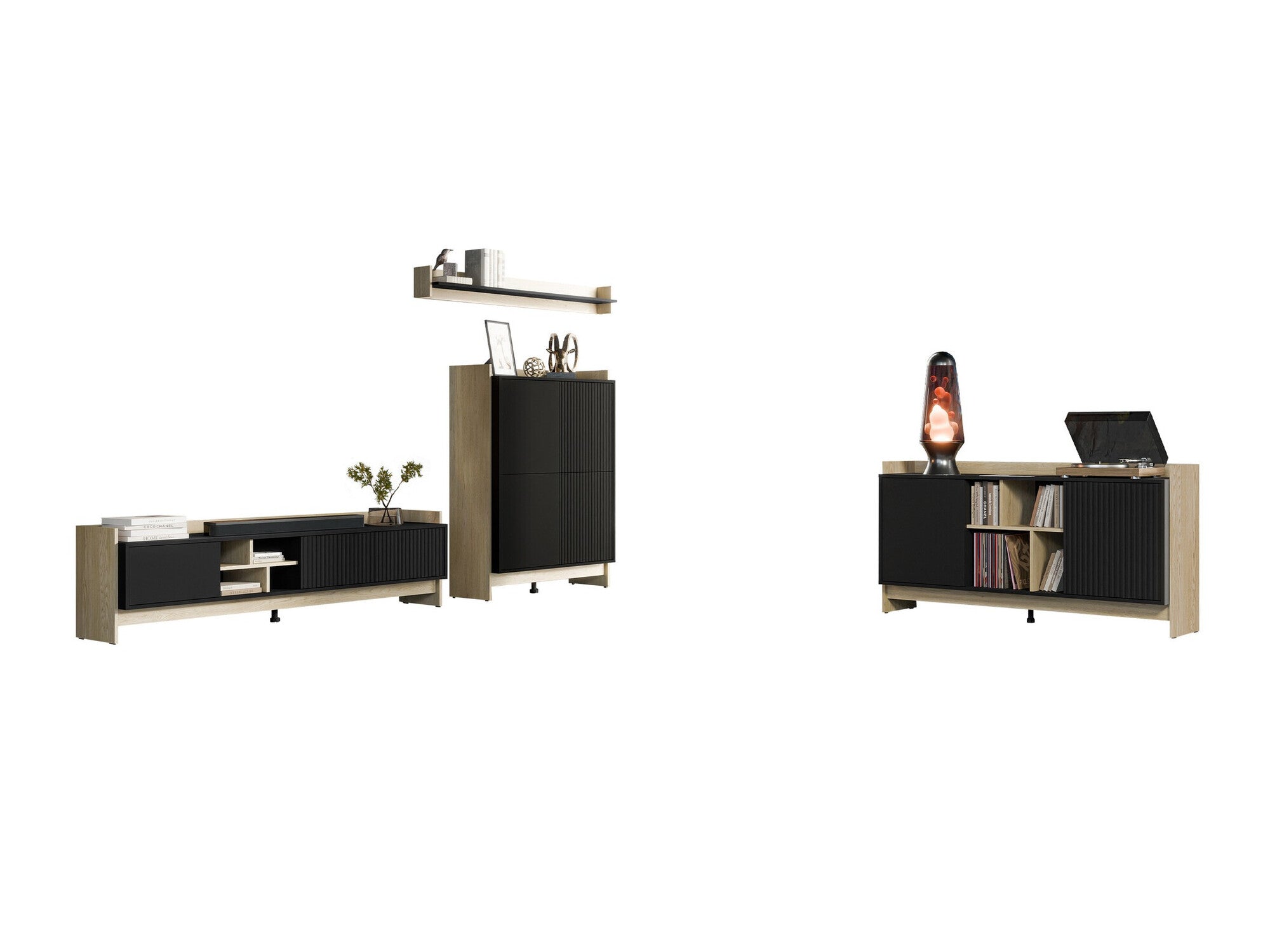 Svetainės komplektas Meble PORTO I Dąb Cremona/Czarny