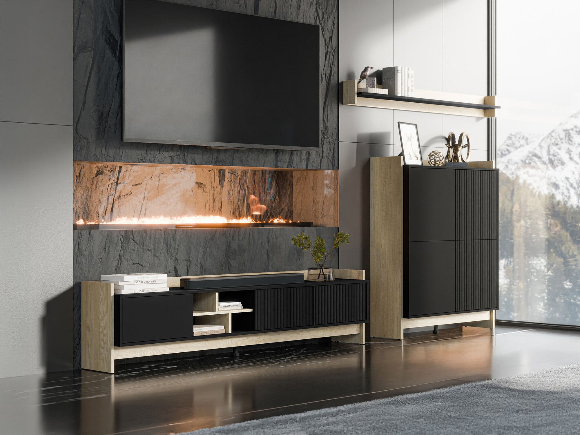 Svetainės komplektas Meble PORTO II Dąb Cremona/Czarny