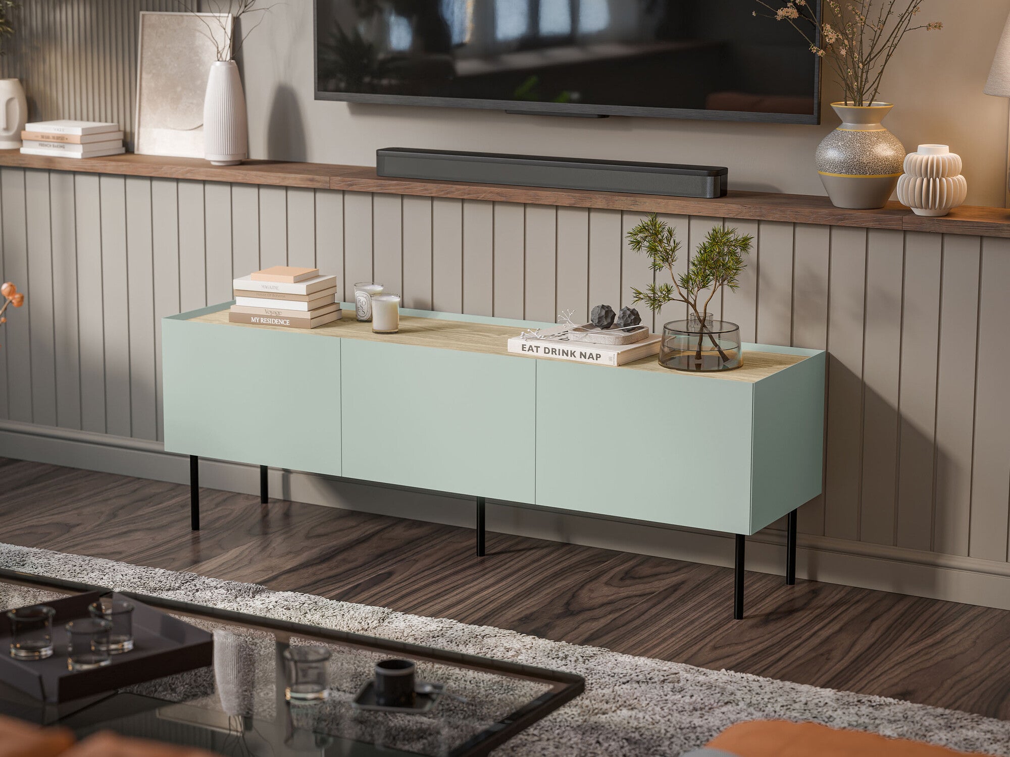 TV staliukas Szafka RTV FELLINI 150, Spalva: Šviesus alyvmedis + Ąžuolas