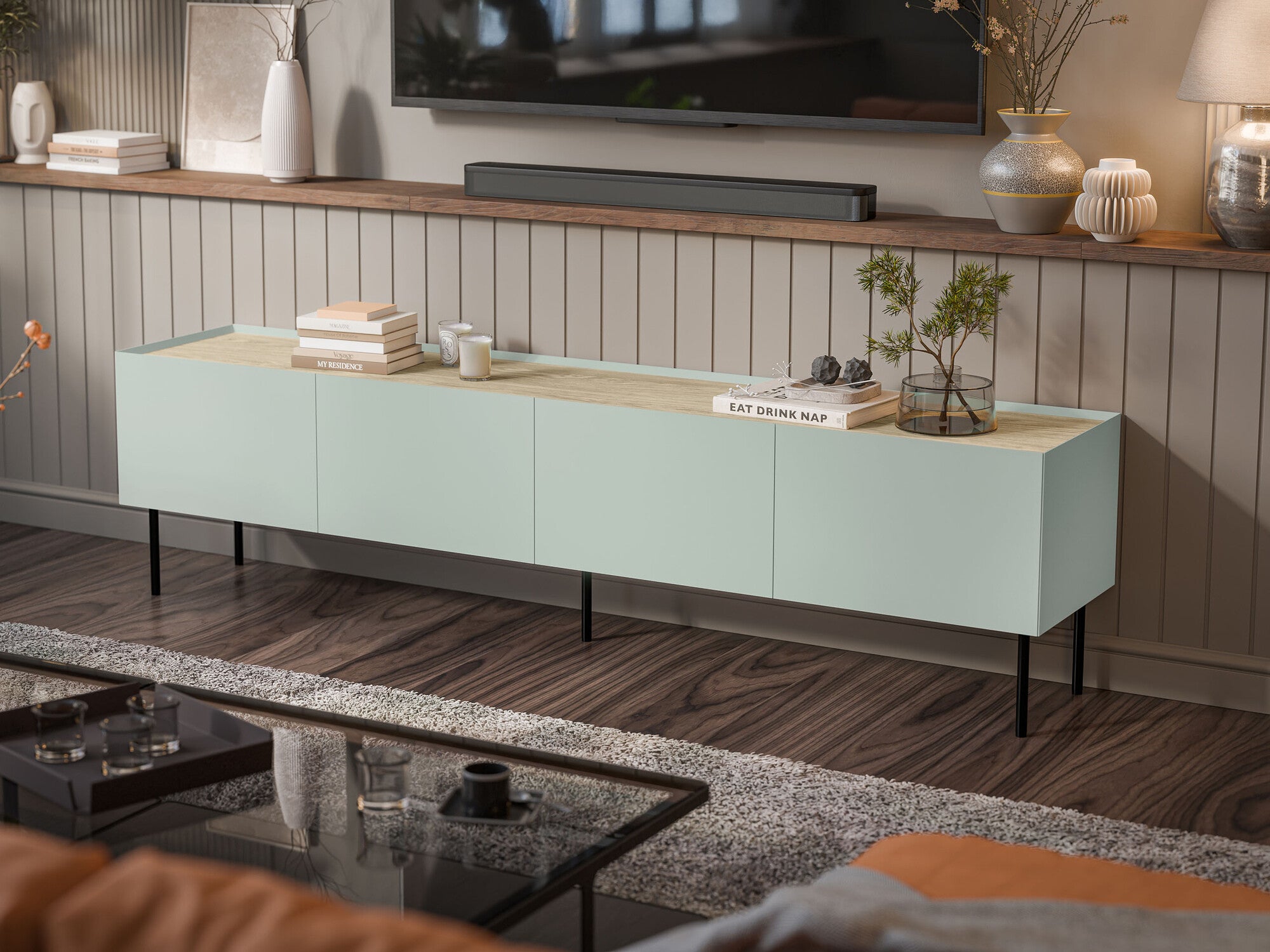 TV staliukas Szafka RTV FELLINI 200, Spalva: Šviesus alyvmedis + Ąžuolas