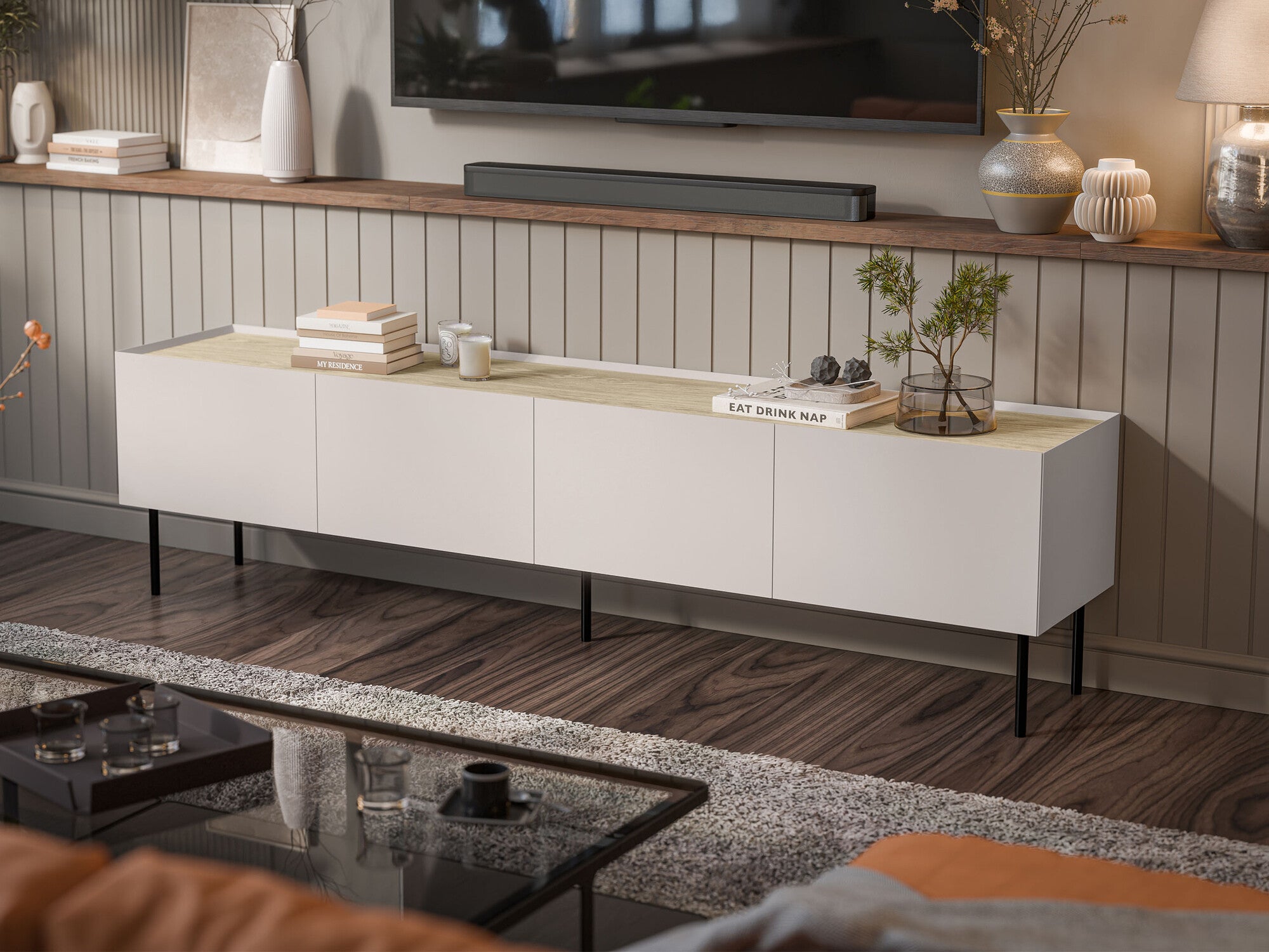 TV staliukas Szafka RTV FELLINI 200, Spalva: Kašmyras + Ąžuolas