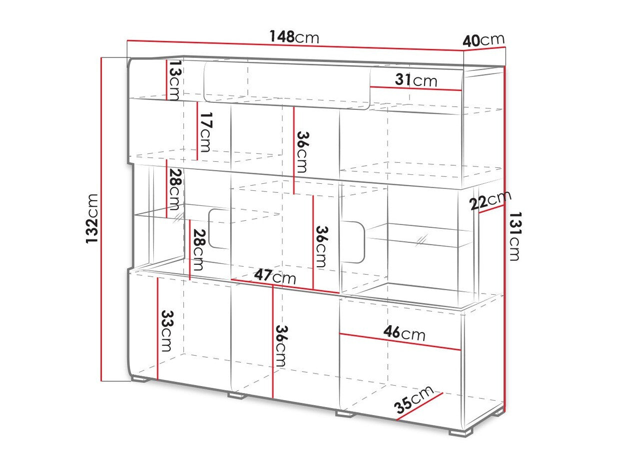 Vitrina Toledo 46 2494DW46, Spalva: Balta + Blizgi balta + San Remo ąžuolas