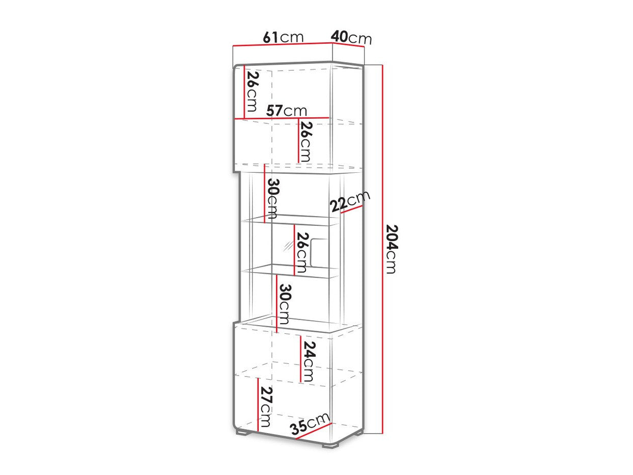 Vitrina Toledo 2494DW05, Spalva: Balta + Blizgi balta + San Remo ąžuolas