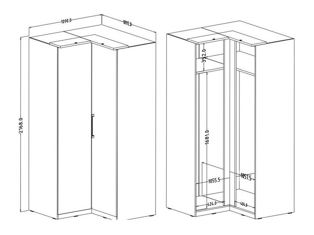 Kampinė spinta OPTIMA 16 2497KL16, Spalva: Balta + Blizgi balta