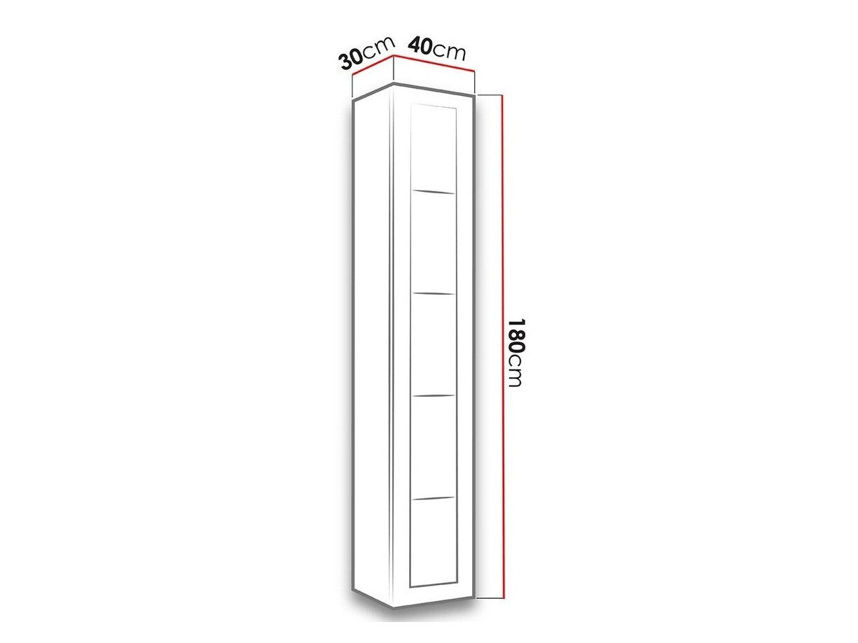 Pakabinama vitrina Vigo 180 II (Zigo 180), Spalva: Balta + Blizgi balta, LED apšvietimas: Ne