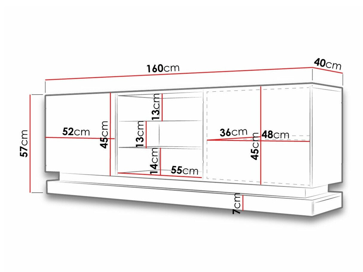 Tv staliukas Qiu 160 (Agnes 160), Spalva: Balta + Blizgi balta, LED apšvietimas: Ne