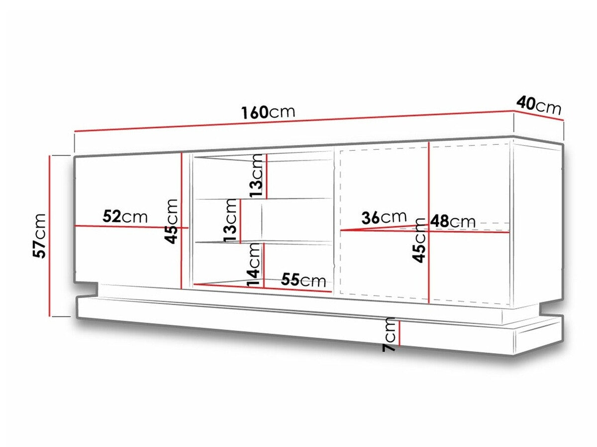 Tv staliukas Qiu 160 (Agnes 160), Spalva: Balta + Blizgi balta, LED apšvietimas: Yra