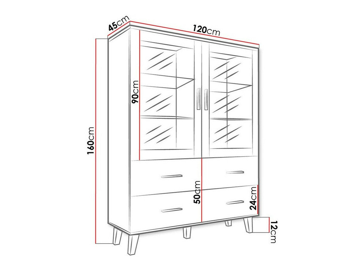 Vitrina LOTTA 120 2D4S (Sanna 120 2D4S), Spalva: Balta + Sonomos ąžuolas