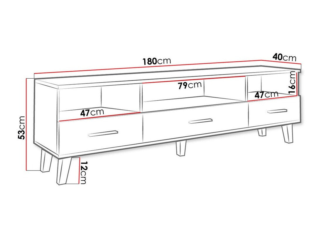 Tv staliukas LOTTA II 180 3S3K (Sanna 180 3S3K), Spalva: Wotan ąžuolas + Juoda