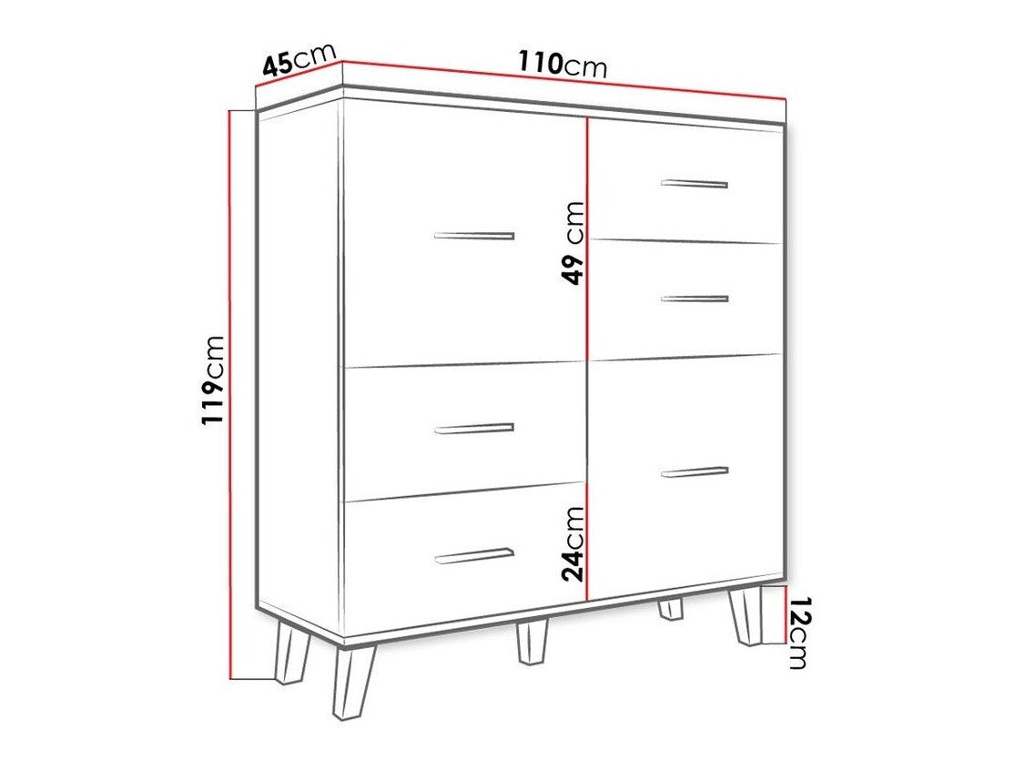 Komoda LOTTA 110 2D4S (Sanna 110 2D4S), Spalva: Balta + Sonomos ąžuolas