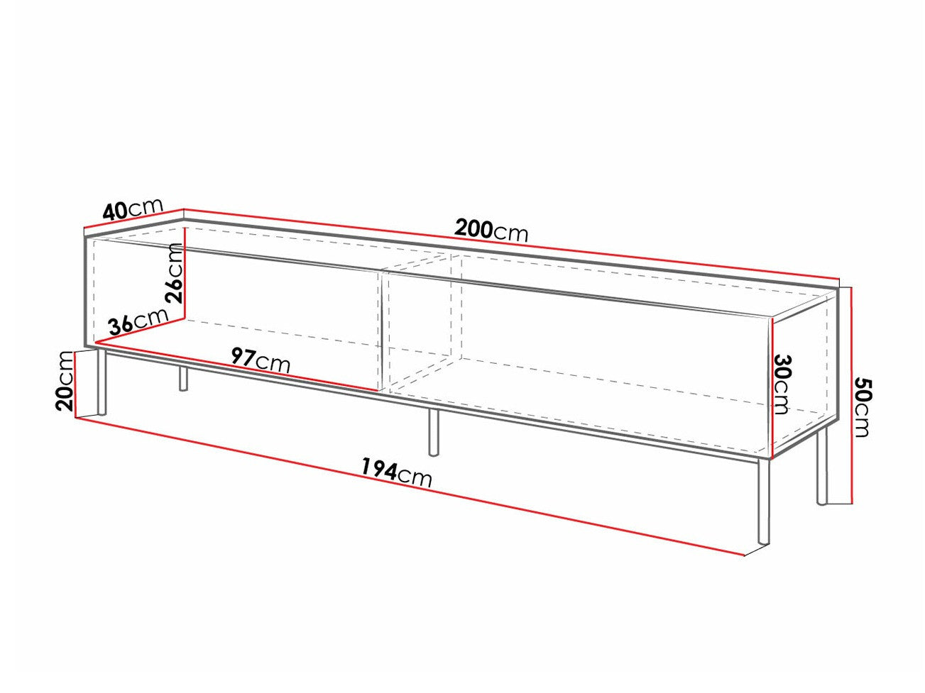 Tv staliukas RTv SLIDE 200cm (Koda) Spalva: Balta + Blizgi balta + Juoda