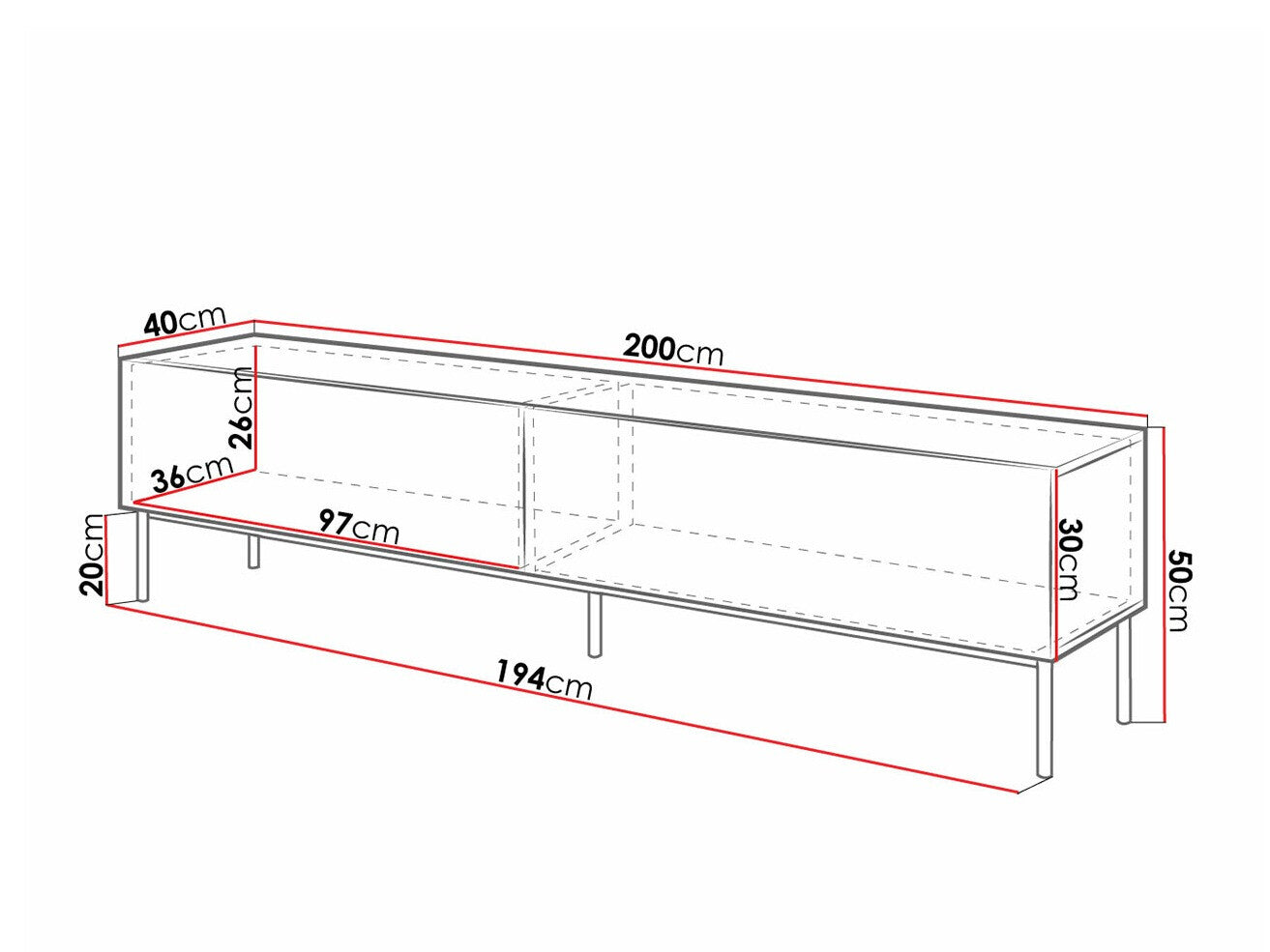 Tv staliukas RTv SLIDE 200cm (Koda) Spalva: Balta + Blizgi balta + Auksinė