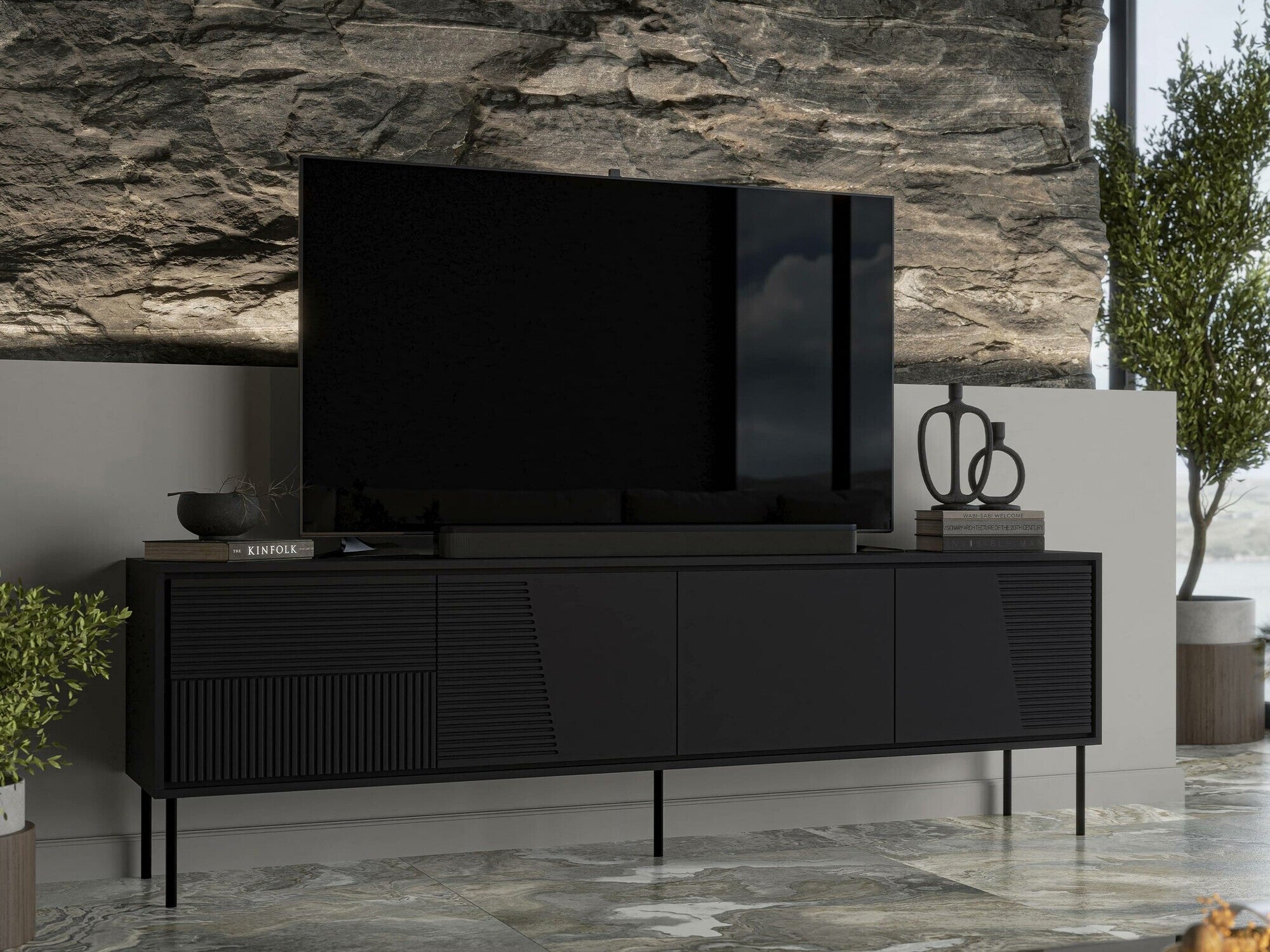 TV staliukas Szafka RTV ABI 200 4D Czarny mat 5903211362125 (Juoda)