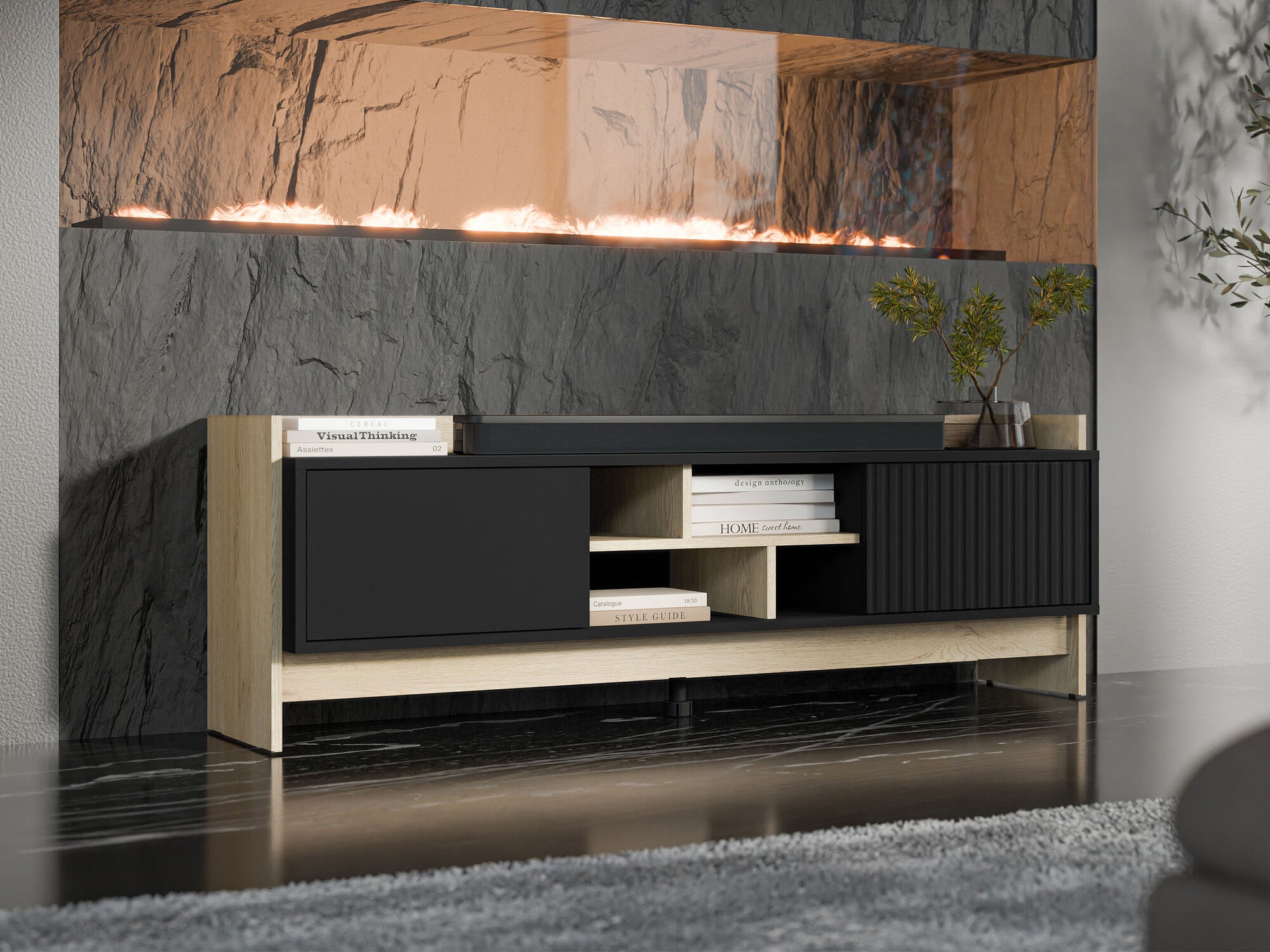 TV staliukas Szafka RTV PORTO 150 2D Dąb Cremona/Czarny