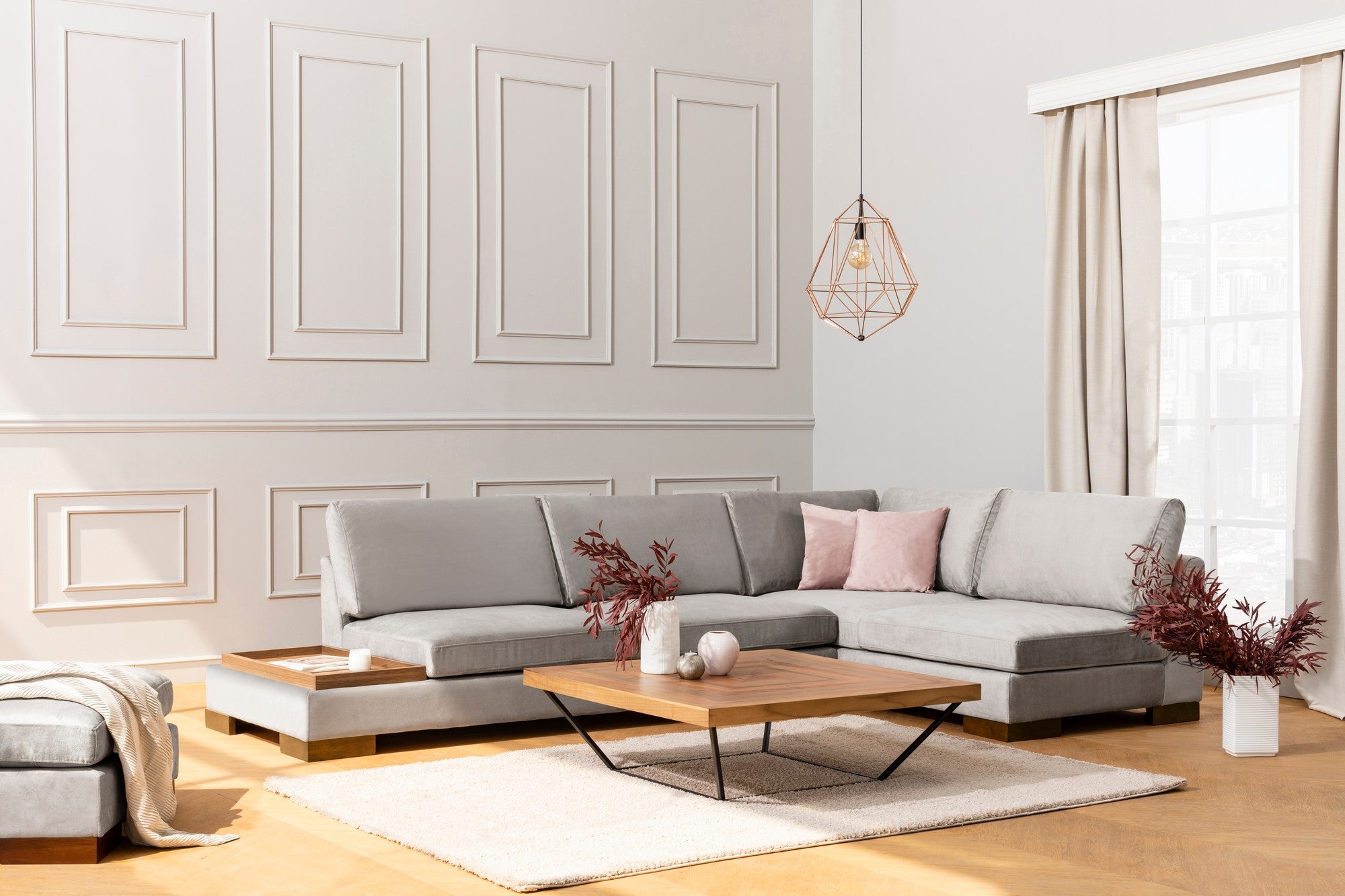 Minkštas kampas Tulip Corner Right With Pouf - Light Grey
