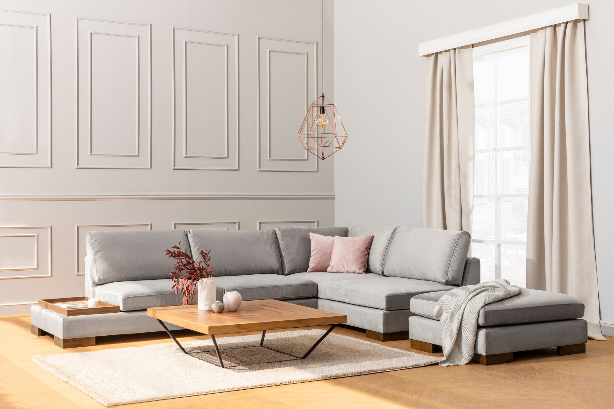 Minkštas kampas Tulip Corner Right With Pouf - Light Grey