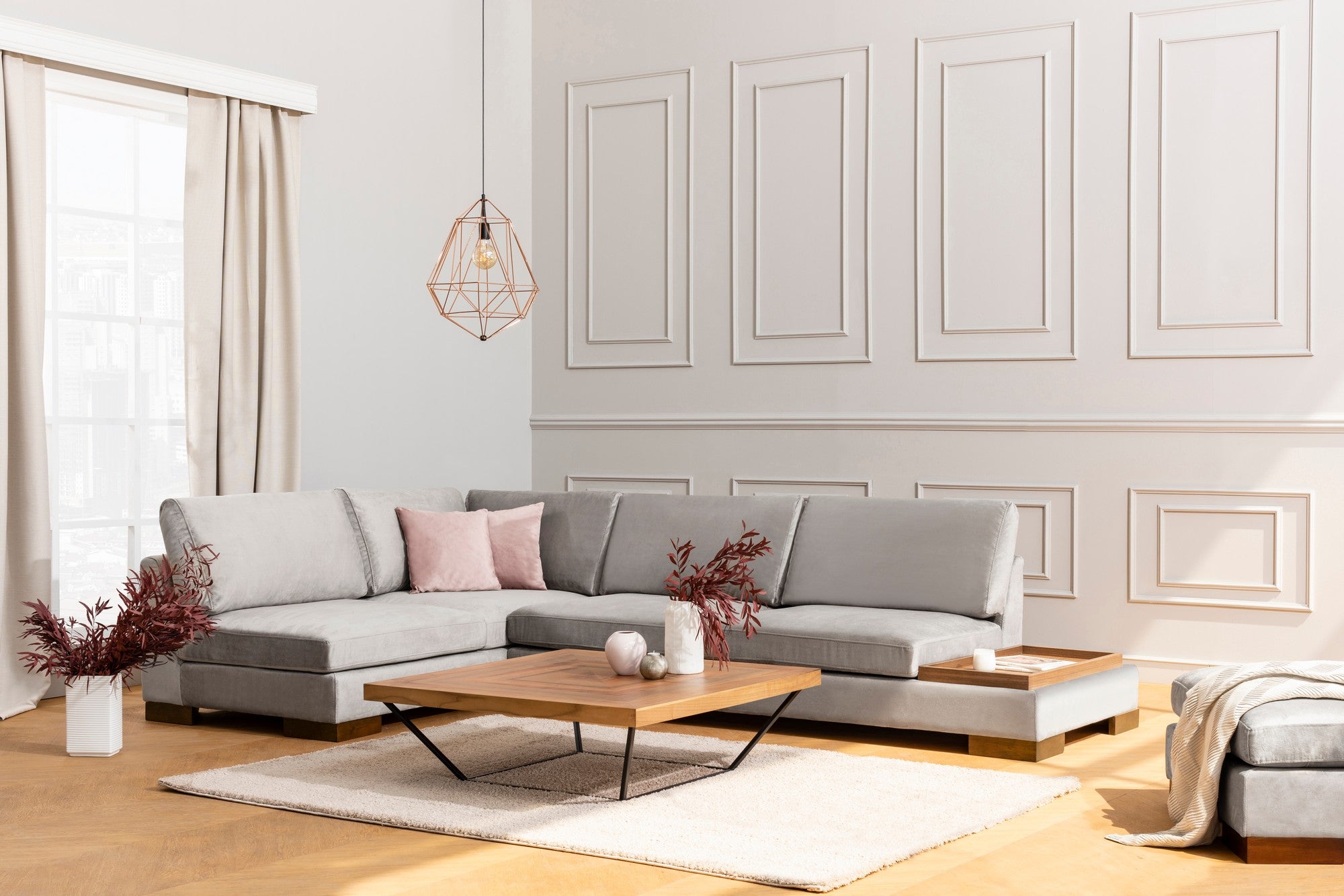 Minkštas kampas Tulip Corner Left With Pouf - Light Grey