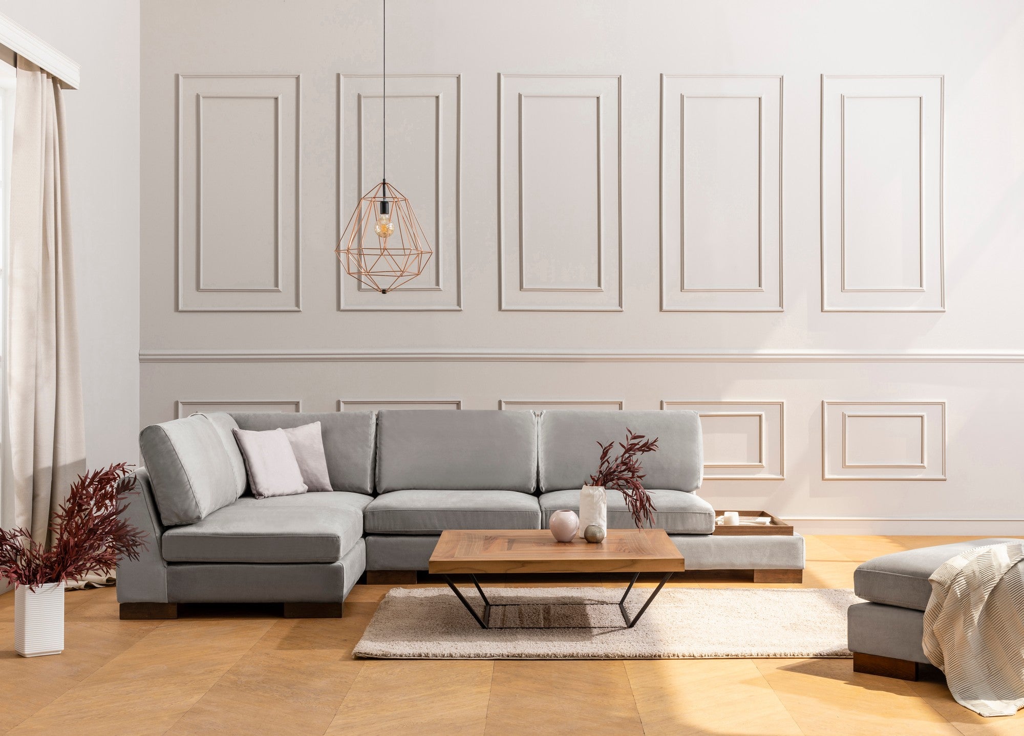 Minkštas kampas Tulip Corner Left With Pouf - Light Grey