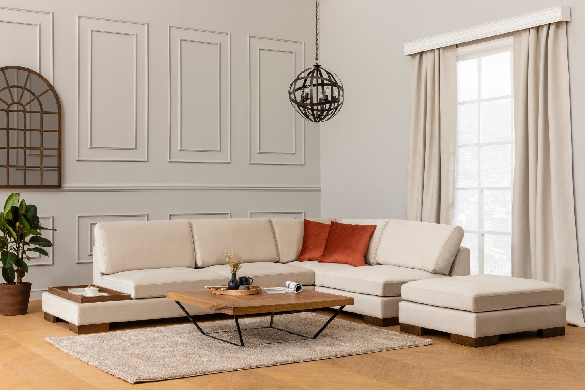 Minkštas kampas Tulip Corner Right With Pouf - Beige