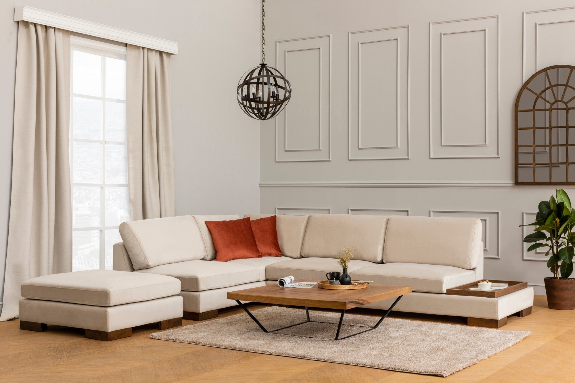 Minkštas kampas Tulip Corner Left With Pouf - Beige