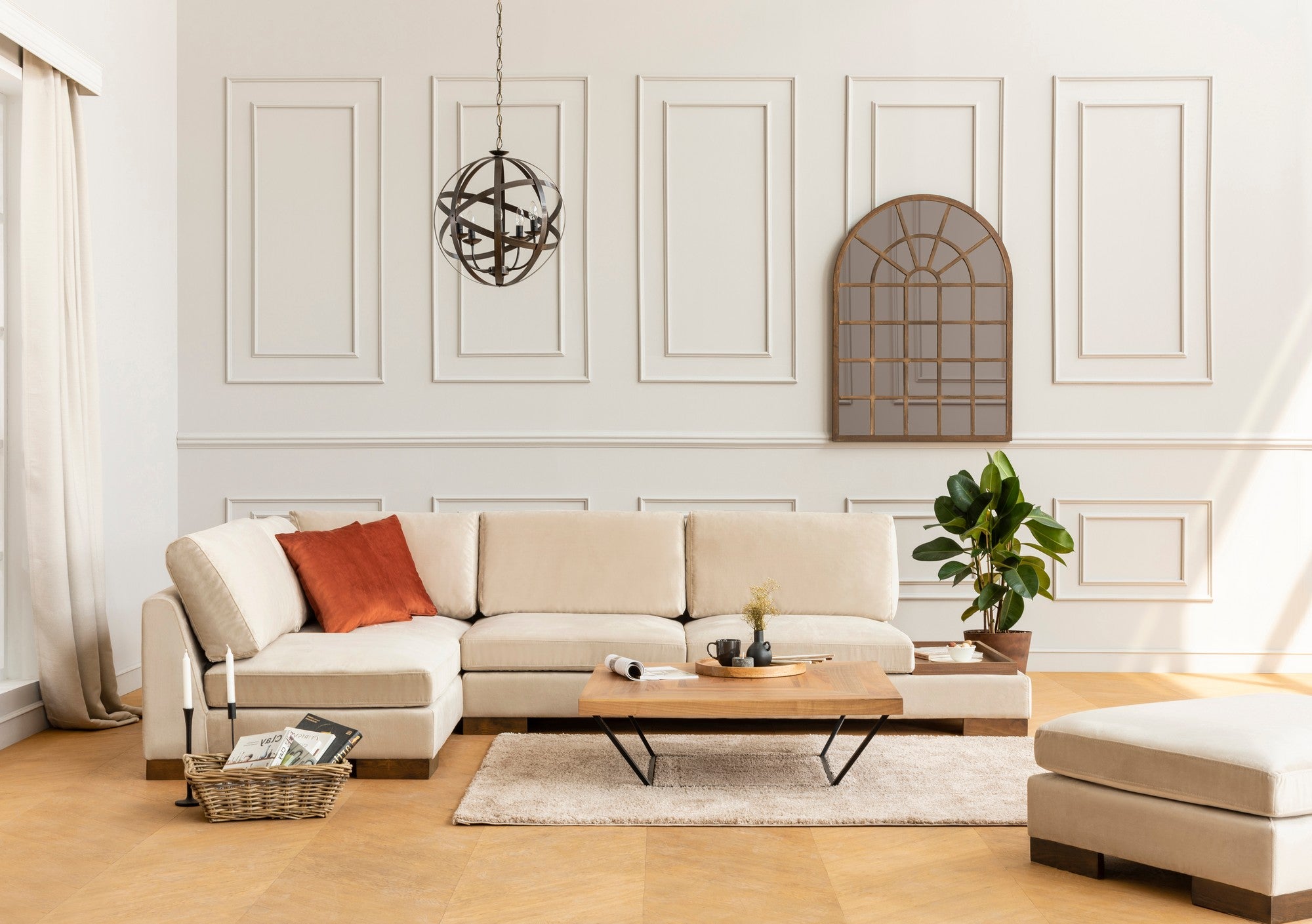 Minkštas kampas Tulip Corner Left With Pouf - Beige