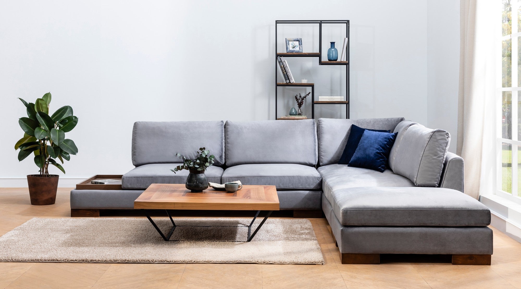 Minkštas kampas Tulip Corner Right With Pouf - Dark Grey